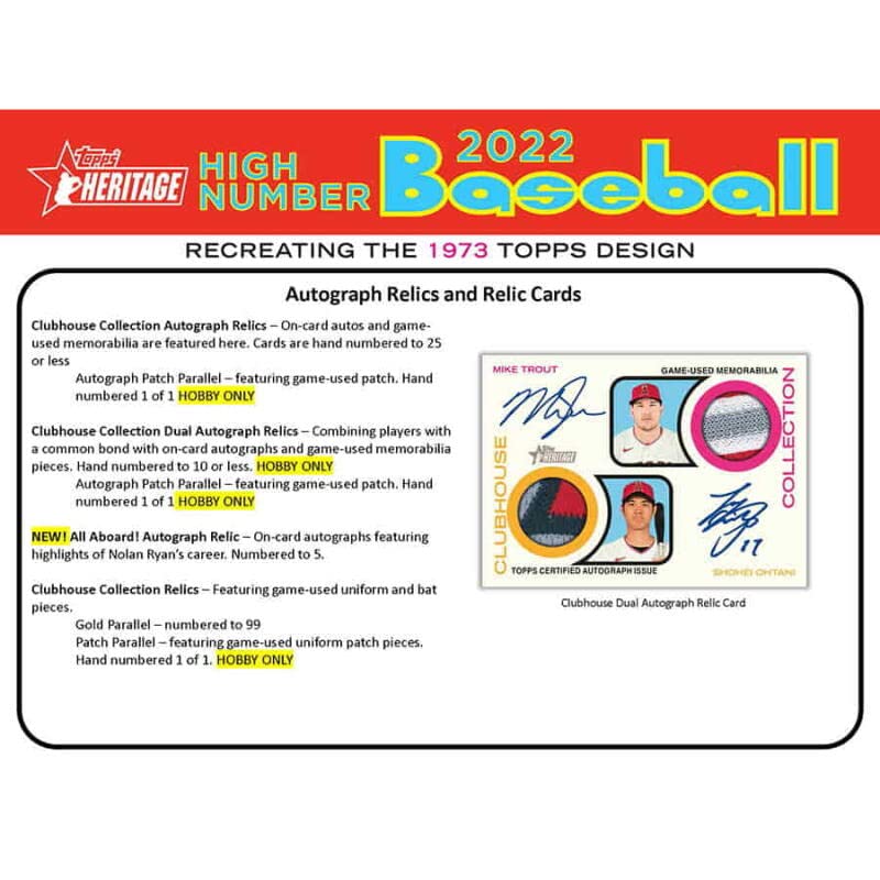 2022 Topps Heritage High Number Hobby Box (24 Packs/9 Cards: 1 Auto or Relic)