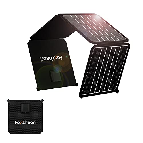 Foxtheon 14W Mini Solar Panel USB 5V/2.4A Max Portable Solar Panel Charger Foldable Solar Panel,Sunpower IPX5 Waterproof for Camping, Compatible with iPhone,Tables,Galaxy etc