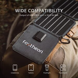 Foxtheon 14W Mini Solar Panel USB 5V/2.4A Max Portable Solar Panel Charger Foldable Solar Panel,Sunpower IPX5 Waterproof for Camping, Compatible with iPhone,Tables,Galaxy etc