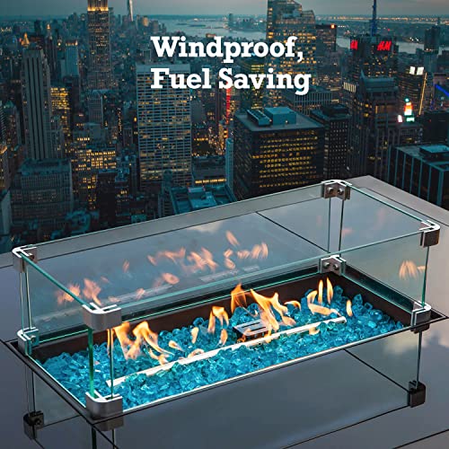 Fire Pit Wind Guard – Premium Fire Glass for Propane Fire Pit – Thick Tempered Glass Fire Pit Screen Rectangular – Clear Fire Pit Glass Shield for Propane and Gas Pits - 35.5 x 11.5 x 6-inch