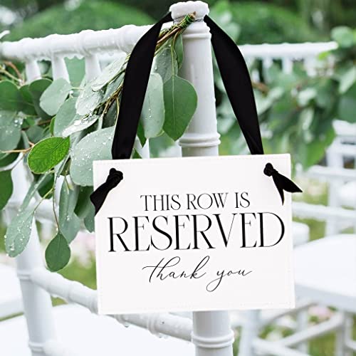 Ritzy Rose Set of 2 Reserved Row Banners for Wedding Ceremony or Events - Blank Font on White Linen Cardstock Paper with Black Satin Ribbon - 11x8.5 inches