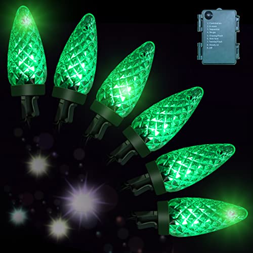 Anycosy Christmas Lights, St. Patrick's Day String Lights, 16.4 Ft 50 LEDs C6 Battery Operated Strings Lights 8 Modes for Party Garden Patio Indoor Outdoor Christmas Decorations, Green