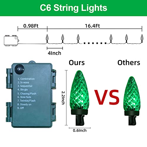 Anycosy Christmas Lights, St. Patrick's Day String Lights, 16.4 Ft 50 LEDs C6 Battery Operated Strings Lights 8 Modes for Party Garden Patio Indoor Outdoor Christmas Decorations, Green