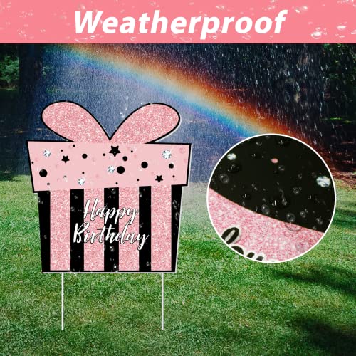 ComboJoy 50th Birthday Decorations For Women - 7 PCS Black & Pink 50 Birthday Yard Signs with Stakes,Sparkling At Night - Outdoor Lawn Decorations