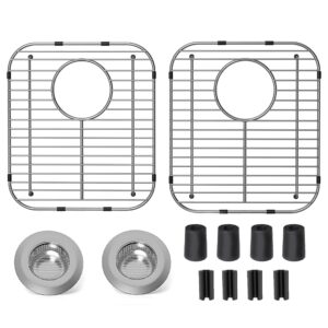 2pack stainless steel kitchen sink grid,13.2" x 11.6" x 1.2" sink protectors with rear drain hole,sink rack for bottom of sink, anti-rust metal sink bottom grid with 2pack sink strainers