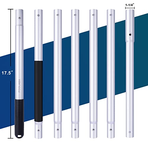 POOLAZA Pool Pole Dual-Handle, Anodized Aluminum Pool Skimmer Pole, Detachable & Telescopic Pool Pole Up to 10.5 Ft, Portble Pool Poles for Cleaning Suitable for Pool Skimmer, Vacuum Head, Brush Etc.