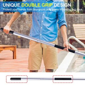 POOLAZA Pool Pole Dual-Handle, Anodized Aluminum Pool Skimmer Pole, Detachable & Telescopic Pool Pole Up to 10.5 Ft, Portble Pool Poles for Cleaning Suitable for Pool Skimmer, Vacuum Head, Brush Etc.