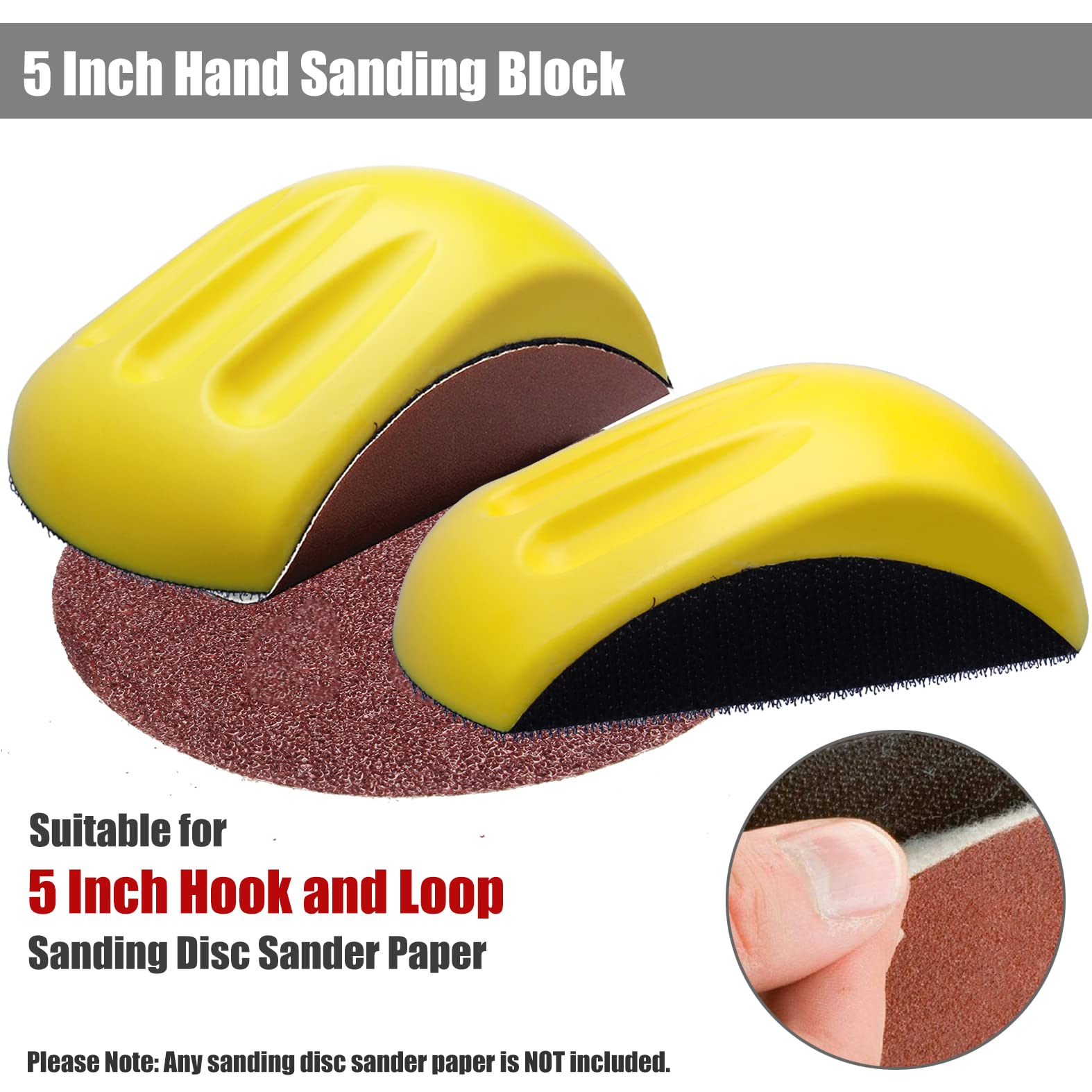 Yakamoz 2Pcs Hand Sanding Blocks, 5 Inch Hook Loop Sanding Block Foam Hand Sander Backing Pads for 5 Inch Hook and Loop Sanding Discs Sandpapers