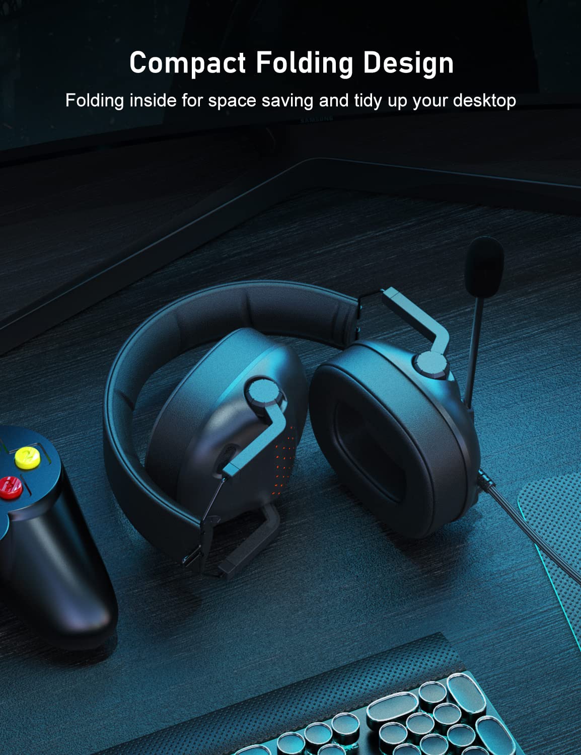 SENZER SG550 USB Folding Gaming Headset for PC, Portable, 7.1 Surround Sound Headset for Computer with Noise Canceling Microphone, for Laptop