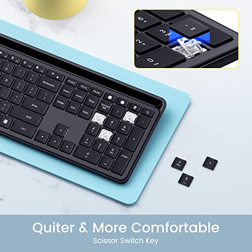 Veilzor Wireless Keyboard - Super Quiet Dual-System Layout Wireless Keyboard for MacOS/Windows, Slim Full Size Computer Keyboard