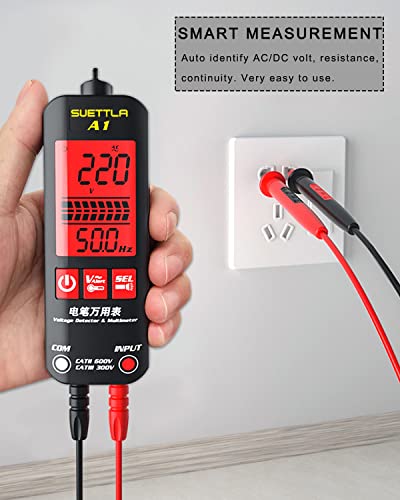 SUETTLA A1 Voltage Tester, Non Contact Voltmeter Digital Smart Multimeter Electric Detector for Measure AC/DC Volt, Liver Wire, Resistance, Continuity