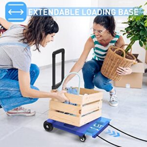 Ronlap Folding Hand Truck, Portable Dolly Cart Foldable Lightweight, 4 Wheels Push Cart Dolly for Moving, 265lbs Heavy Duty Moving Dollys with Wheels, Small Platform Hand Cart with 2 Ropes, Blue