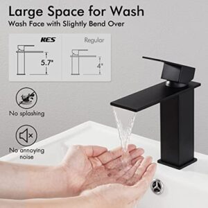 KES Bathroom Sink Faucet Single Hole, Black Bathroom Faucet Waterfall Faucet with Supply Lines for Bathroom Sink, SUS304 Stainless Steel, L3158ALF-BK