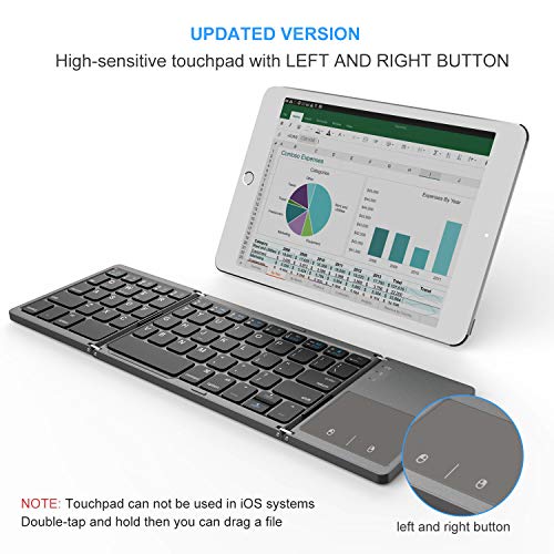 VssoPlor Foldable Bluetooth Keyboard with Touchpad, Dual Modes USB Wired Folding Wireless, Portable Mini Pocket Size Travel Keyboard for Android Tablet Windows-Dark Gray