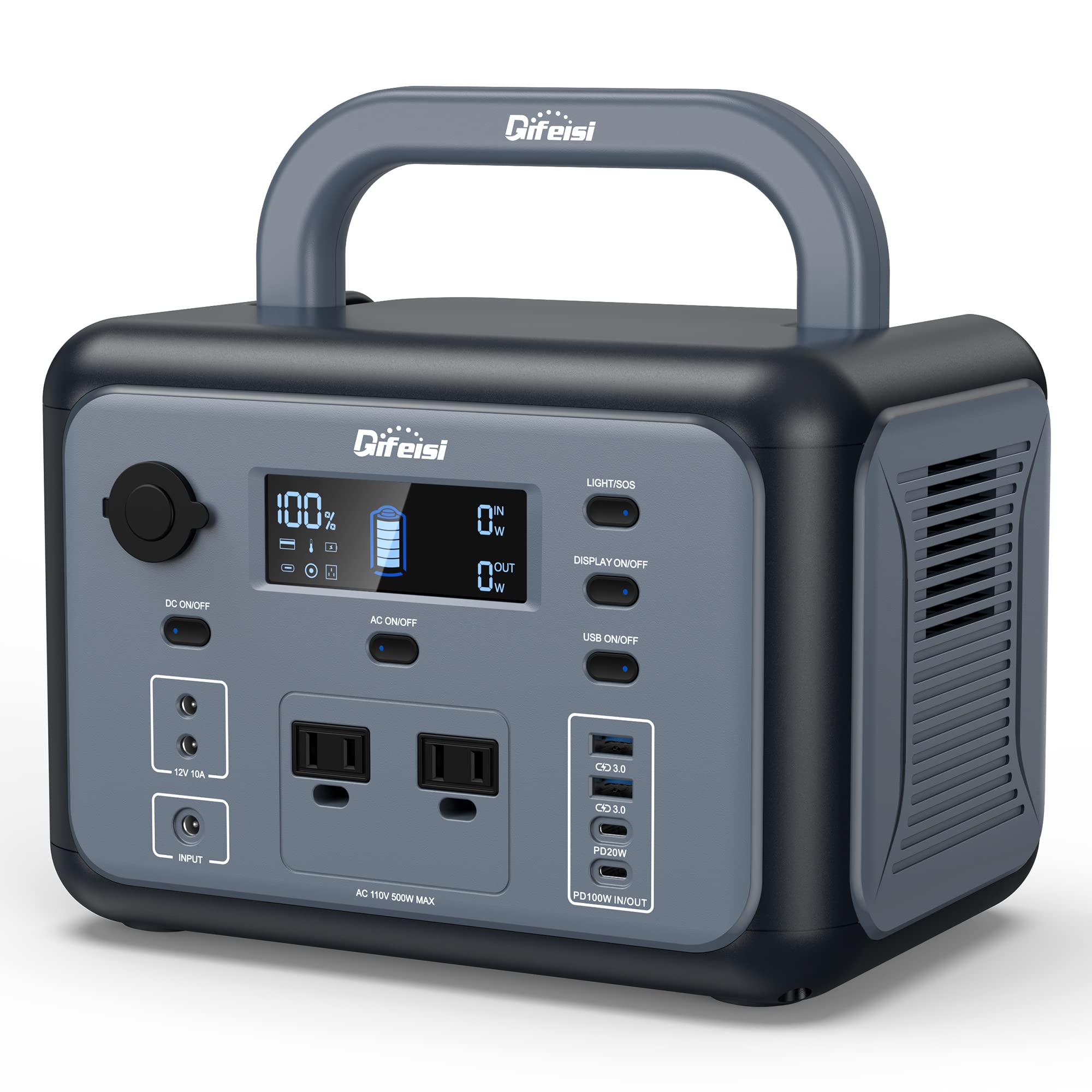 Difeisi P500 Portable Power Station, 518Wh LiFePO4 Battery with 110V/500W Pure Sine Wave AC Outlets, PD 100W Output/Input, Solar Generator for Camping RV CAPA Home Emergency (Solar Panel Optional)