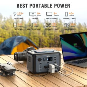 Difeisi P500 Portable Power Station, 518Wh LiFePO4 Battery with 110V/500W Pure Sine Wave AC Outlets, PD 100W Output/Input, Solar Generator for Camping RV CAPA Home Emergency (Solar Panel Optional)