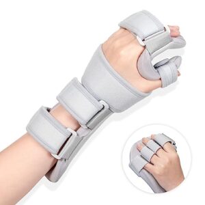 fanwer stroke resting hand splint, wrist brace for carpal tunnel support - night immobilizer wrist brace for sleeping, 5 straps stabilizer - helps relieve arthritis, tendonitis, carpal tunnel pain, muscle atrophy rehabilitation