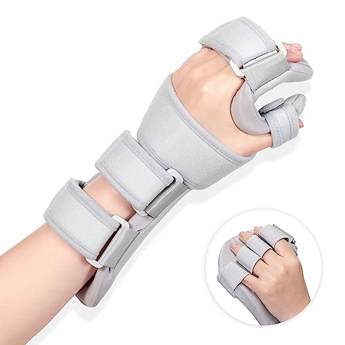 Fanwer Stroke Resting Hand Splint, Wrist Brace for Carpal Tunnel Support - Night Immobilizer Wrist Brace for Sleeping, 5 Straps Stabilizer - Helps Relieve Arthritis, Tendonitis, Carpal Tunnel Pain, Muscle Atrophy Rehabilitation