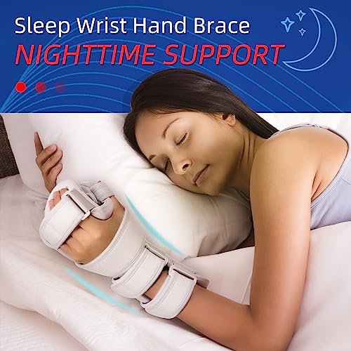 Fanwer Stroke Resting Hand Splint, Wrist Brace for Carpal Tunnel Support - Night Immobilizer Wrist Brace for Sleeping, 5 Straps Stabilizer - Helps Relieve Arthritis, Tendonitis, Carpal Tunnel Pain, Muscle Atrophy Rehabilitation