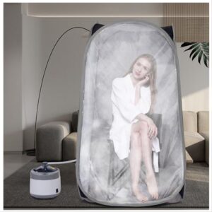 smartmak portable steam sauna, full body personal home spa, foldable saunas tent with 4l & 1500w steam generator, 16 levels remote control, upgraded chair included for relaxation, panoramic black grey