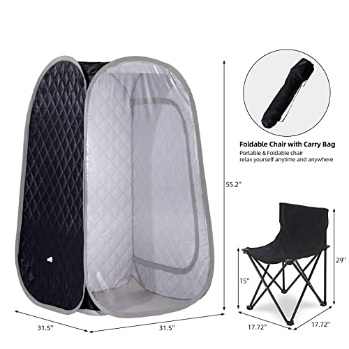Smartmak Portable Steam Sauna, Full Body Personal Home Spa, Foldable Saunas Tent with 4L & 1500W Steam Generator, 16 Levels Remote Control, Upgraded Chair Included for Relaxation, Panoramic Black Grey
