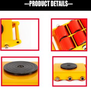 Machine Skates, 8T Machinery Skate Dolly, 17600 lbs Machinery Moving Skate, Machinery Mover Skate with 360° Rotation Cap and 6 PU Rollers, Heavy Duty Industrial Moving Equipment (8T/17600lbs-Yellow)