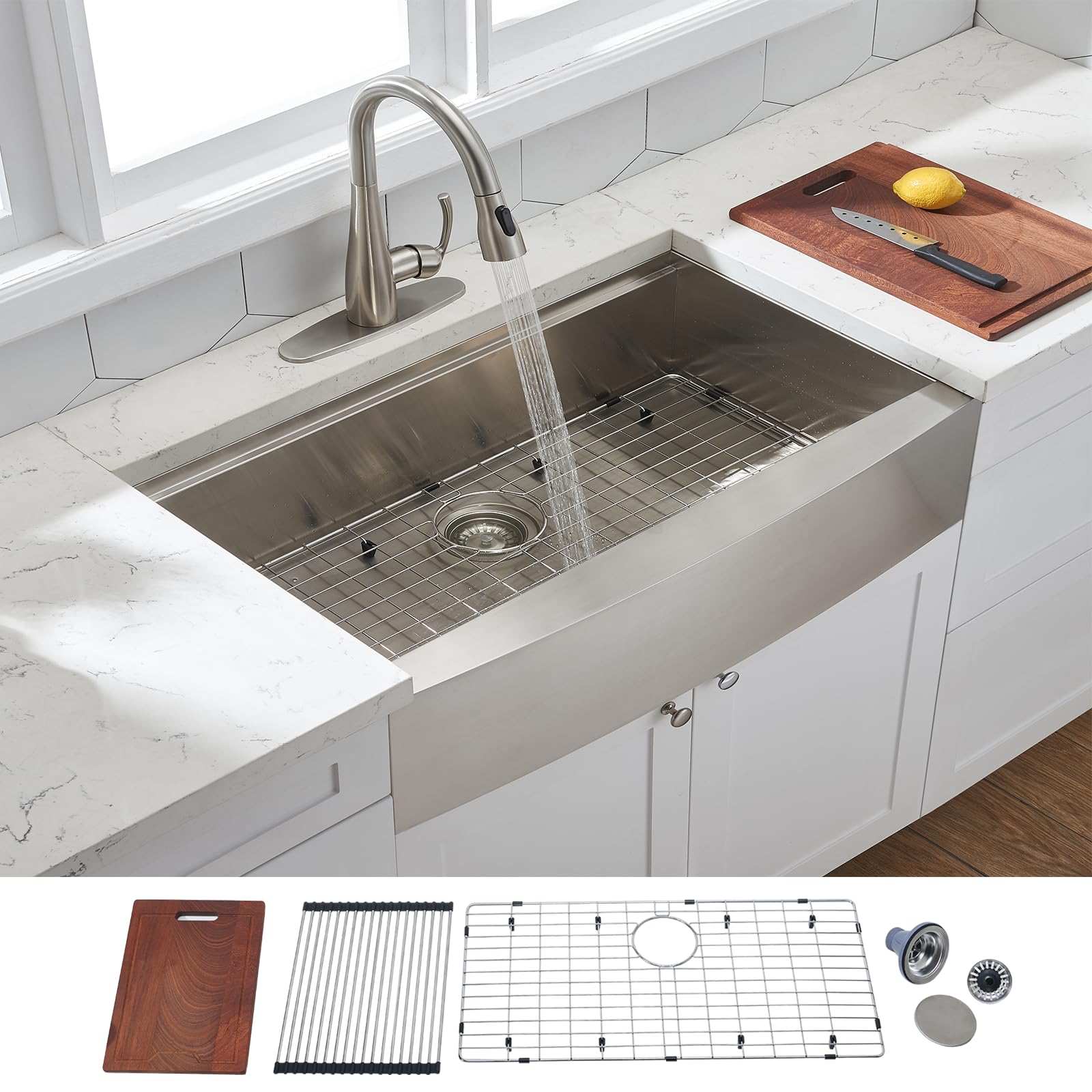 Farmhouse Sink 33 inch,Stainless Steel Single Bowl Apron Front IKEBANA 33x20 Farmhouse Kitchen Sink,33 inch Farm Sink,Farmhouse Kitchen Sink with All Accessories