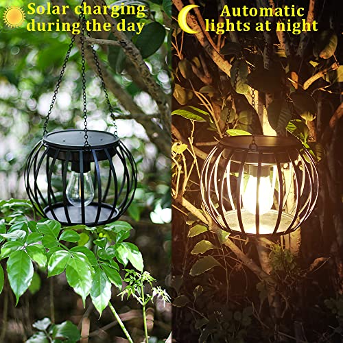 Yiliaw Solar Outdoor Lights 2 Pack,Hanging Solar Lights Outdoor Metal Outdoor Hanging Lanterns Decorative Lighting Solar Powered Waterproof Solar Lantern for Garden Yard Patio Pathway Fence Decor