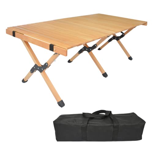 XSTRAP STANDARD 4ft Portable Wooden Folding Travel Camping Table for Outdoor/Indoor Picnic, BBQ, Hiking with Carrying Bag, Multi-Purpose for Patio, Garden, Backyard, Beach