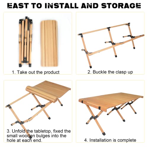 XSTRAP STANDARD 4ft Portable Wooden Folding Travel Camping Table for Outdoor/Indoor Picnic, BBQ, Hiking with Carrying Bag, Multi-Purpose for Patio, Garden, Backyard, Beach