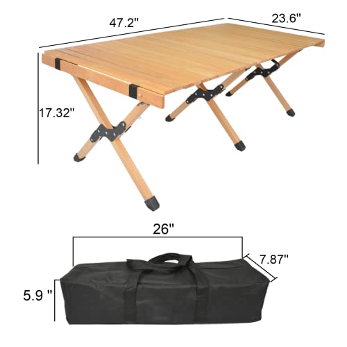 XSTRAP STANDARD 4ft Portable Wooden Folding Travel Camping Table for Outdoor/Indoor Picnic, BBQ, Hiking with Carrying Bag, Multi-Purpose for Patio, Garden, Backyard, Beach