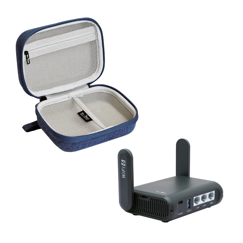 GL.iNet GL-AXT1800 (Slate AX) Pocket-Sized Wi-Fi 6 Gigabit Travel Router & Gadget Organizer Case (Blue)