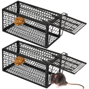 humane rat trap chipmunk rodent trap mouse trap squirrel trap small live animal trap mouse voles hamsters live cage rat mouse cage trap for mice easy to catch and release (black,2 pcs)