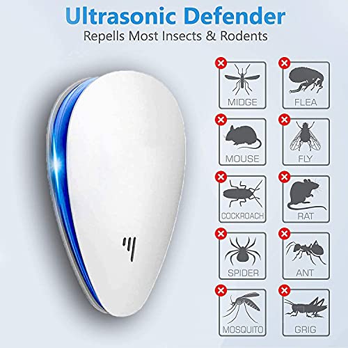 FLAMOW Ultrasonic Pest Repellent(6 Pack), 2022 Newest Electronic Repeller Indoor Plug in for Mosquito, Spider, Mice, Ant, Insects, Roaches, Rodent,Non-Toxic, 100% Safe Humans & Pets Safe