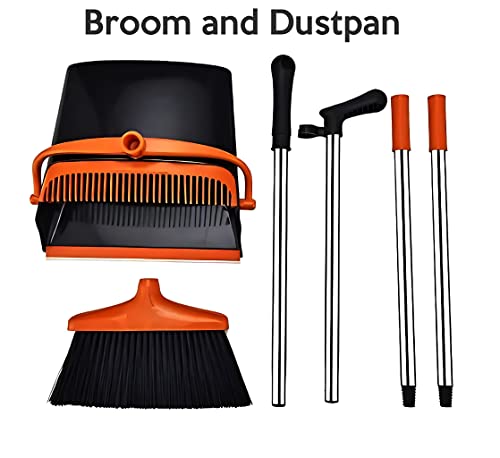 Broom and Dustpan/ Assembly Design for Home Kitchen Room Office Lobby Floor USE Upright Stand UP Dustpan and Broom Set for Home, Black, 26*25.5*83 cm