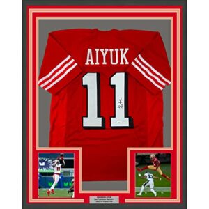 framed autographed/signed brandon aiyuk 33x42 san francisco alternate red football jersey jsa coa