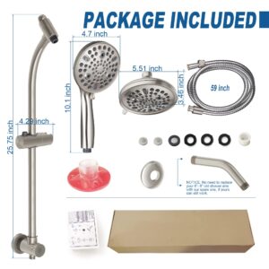 High Pressure Handheld/Rain 82-mode 3-way Shower Head Combo with 25.75" Adjustable Drill-free Stainless Steel Slide Bar, Pet & Tub Power Wash and Anti-clog Nozzles, with 5ft Hose - Brush Nickel