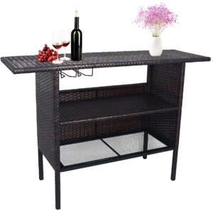 BalanceFrom Outdoor Patio Wicker Bar Counter Table Backyard Furniture with Shelves and Rails