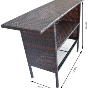 BalanceFrom Outdoor Patio Wicker Bar Counter Table Backyard Furniture with Shelves and Rails