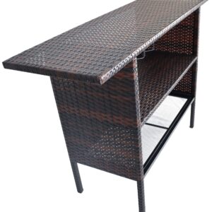 BalanceFrom Outdoor Patio Wicker Bar Counter Table Backyard Furniture with Shelves and Rails