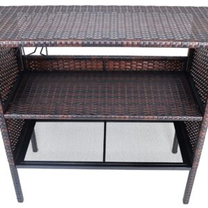 BalanceFrom Outdoor Patio Wicker Bar Counter Table Backyard Furniture with Shelves and Rails