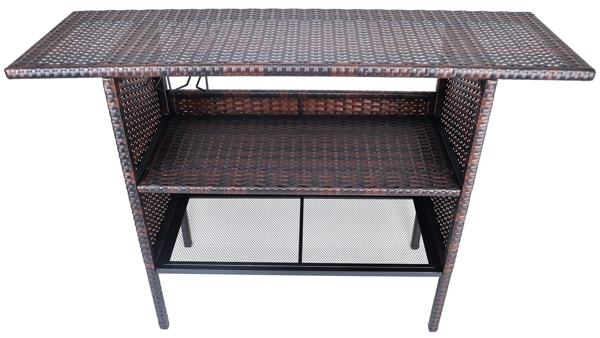 BalanceFrom Outdoor Patio Wicker Bar Counter Table Backyard Furniture with Shelves and Rails