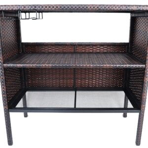 BalanceFrom Outdoor Patio Wicker Bar Counter Table Backyard Furniture with Shelves and Rails