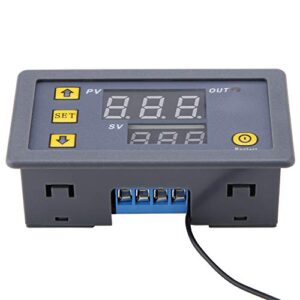 Digital Temperature Controller W3230 DC 12V 24V 220V LCD Digital Timer DC Digital Thermostat Switch Sensor Monitoring Meter with Dual LED Display(12V red and Blue Display)