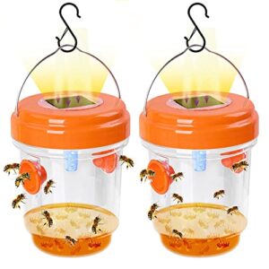 wasp trap, aspace 2 pack wasp traps outdoor hanging, solar reusable yellow jacket trap, easy and efficient capture of yellow jackets, bee, fly, fruit flies and other(2pcs orange), (aspace-0)