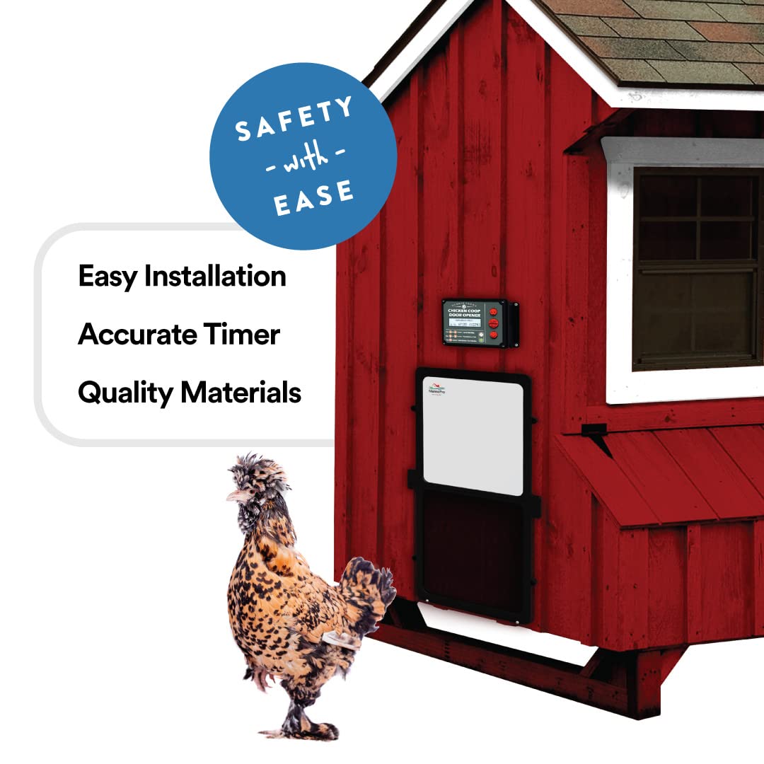 Manna Pro Harris Farms Automated Chicken Coop Door – Auto Door with Built-in Timer and Light - Flock Security System,White