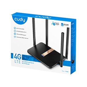 Cudy New AC1200 Unlocked 4G LTE Modem Router with SIM Card Slot, 1200Mbps Mesh WiFi, EC25-AFX Qualcomm Chipset, Detachable Cellular Antennas, DDNS, VPN, LT500D