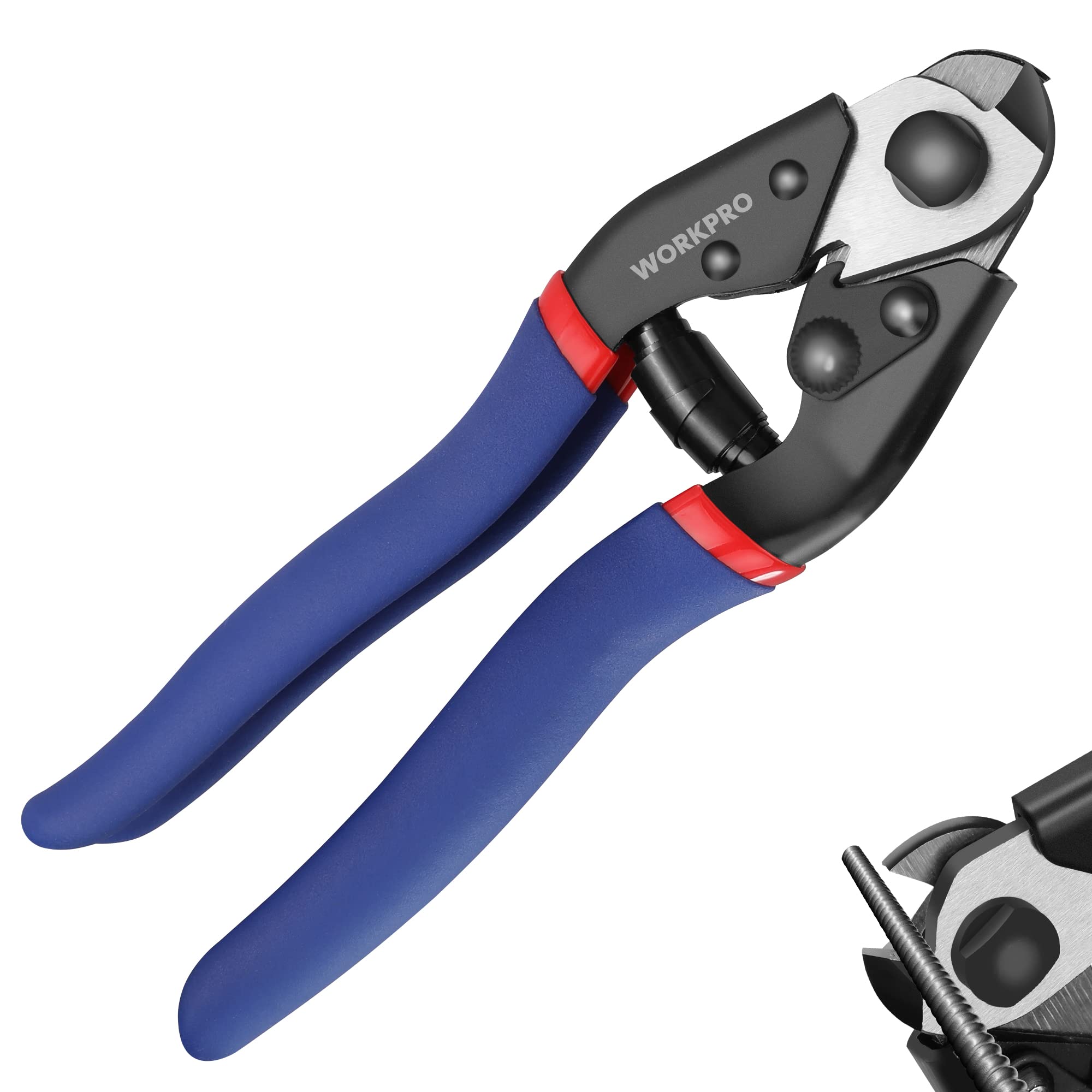 WORKPRO Cable Cutter, 7-1/2 inch Heavy Duty Wire Rope Cutter, Chrome Vanadium Steel Jaw, for Hard Wire Ropes, Steel Wires And Aircraft Cables