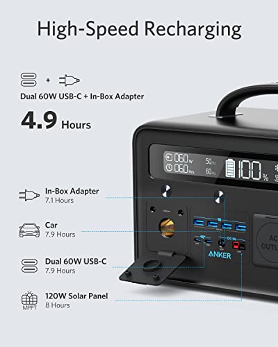 Anker Portable Generator 778Wh, 545 Portable Power Station (PowerHouse 778Wh), 500W Outdoor Generator with 110V 2-AC Outlets, 2X 60W PD Outputs and LED Light for RV, Camping, Emergencies, and More (Renewed)