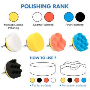 YCHOW-TECH Buffing Pads for Drill, 25PCS 3 Inch Car Buffer Drill Attachment Drill Polishing Kit Car Detailing Kit Polishing Wheel for Drill Car Waxing Kit Sponges for Polishing Cars